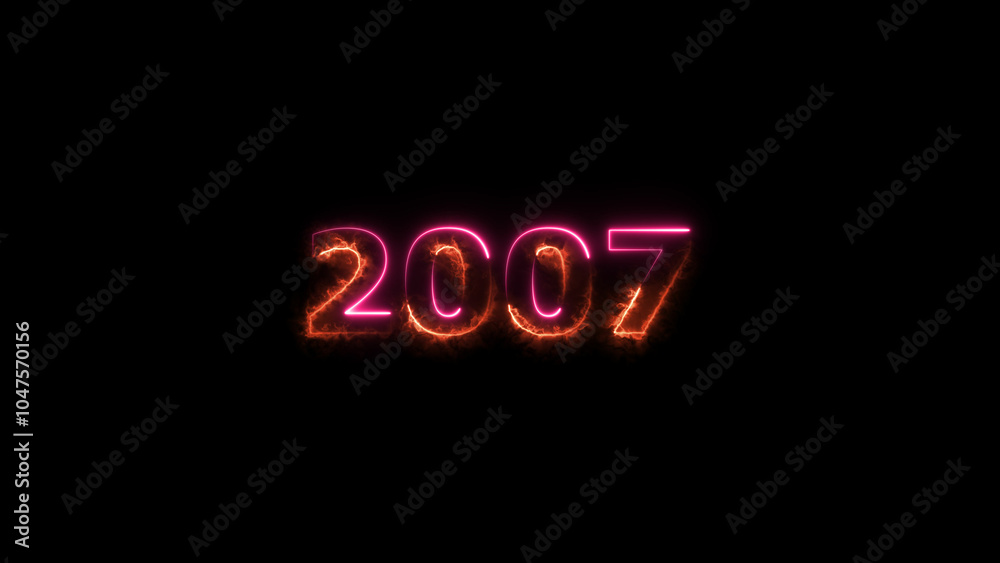 Calendar 2007 Sal neon glowing orange and magenta red color animation. abstract glowing neon text icon 2007 on black background. Calendar 2007 Sal neon glowing orange and magenta red color animation. abstract glowing neon text icon 2007 on black background.