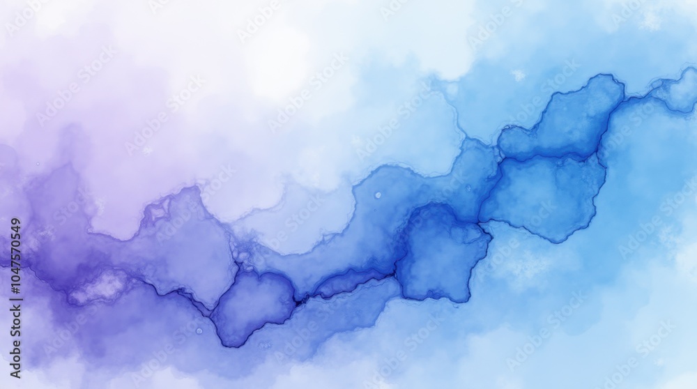 Obraz premium An organic watercolor background showcasing shades of blue and purple, featuring soft, flowing shapes that seamlessly blend into one another for a tranquil and artistic effect.