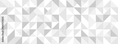 White seamless background of triangles in modern style, flat vector illustration. Cover of gray geometric shapes in retro texture for web design or postcard.