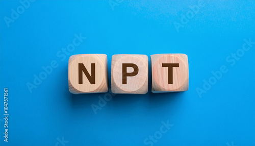 Wood cubes with abbreviation text NPT. Nuclear Non-Proliferation Treaty. National Pipe Thread. photo