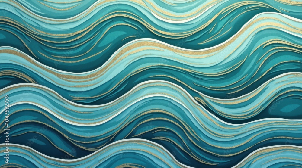 A seamless wave pattern background featuring undulating lines in shades of turquoise and gold, creating an elegant and fluid design. A seamless wave pattern background featuring undulating lines in shades of turquoise and gold, creating an elegant and fluid design.