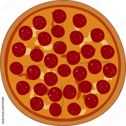 Round pepperoni pizza with melted cheese isolated