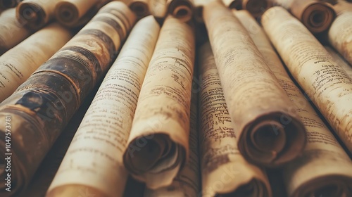 Ancient Scrolls in a Mystical Library Setting photo