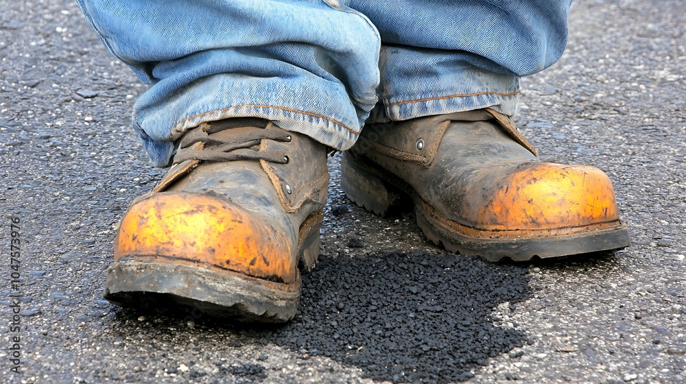 Durable Steel Toe Boots on Construction Site Durable Steel Toe Boots on Construction Site