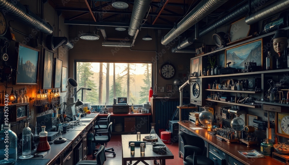 Fototapeta premium Exploring a vintage workshop filled with curiosities