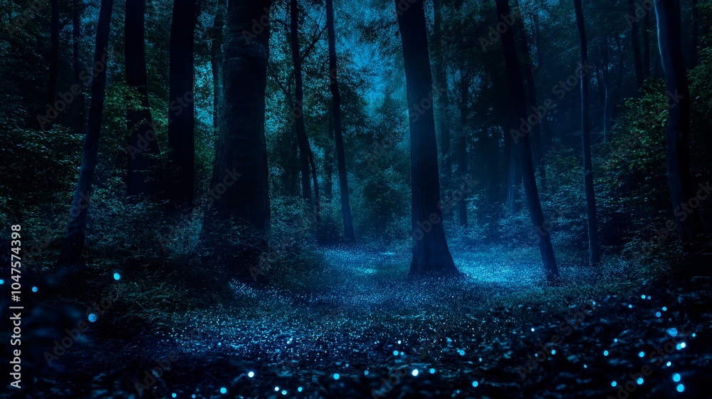 magic forest with light and glowing trees, fantasy landscape. magic forest with light and glowing trees, fantasy landscape.