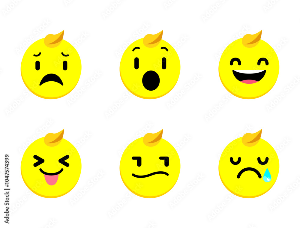 Fototapeta premium Emoticon pack 6 baby face emotions with facial expressions happy, sad, disgusted, scared, angry, surprised.