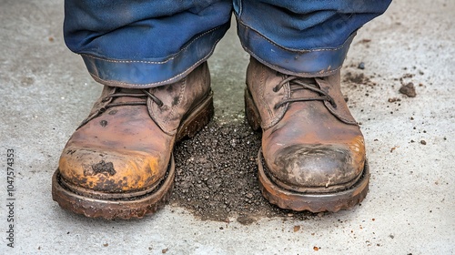 Close-Up of Steel Toe Construction Boots on Site