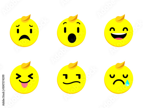 Emoticon pack 6 baby face emotions with facial expressions happy, sad, disgusted, scared, angry, surprised.