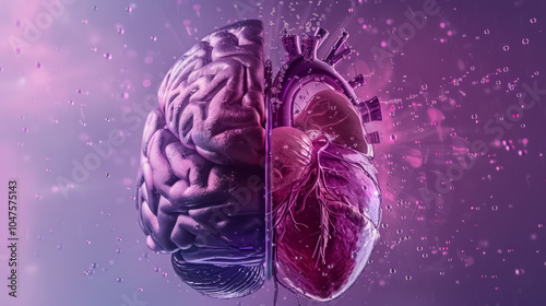 connection between logical and emotional intellect, decisions and choice between brain and heart concept, choosing with left or right hemisphere, balance of thoughts and feelings photo