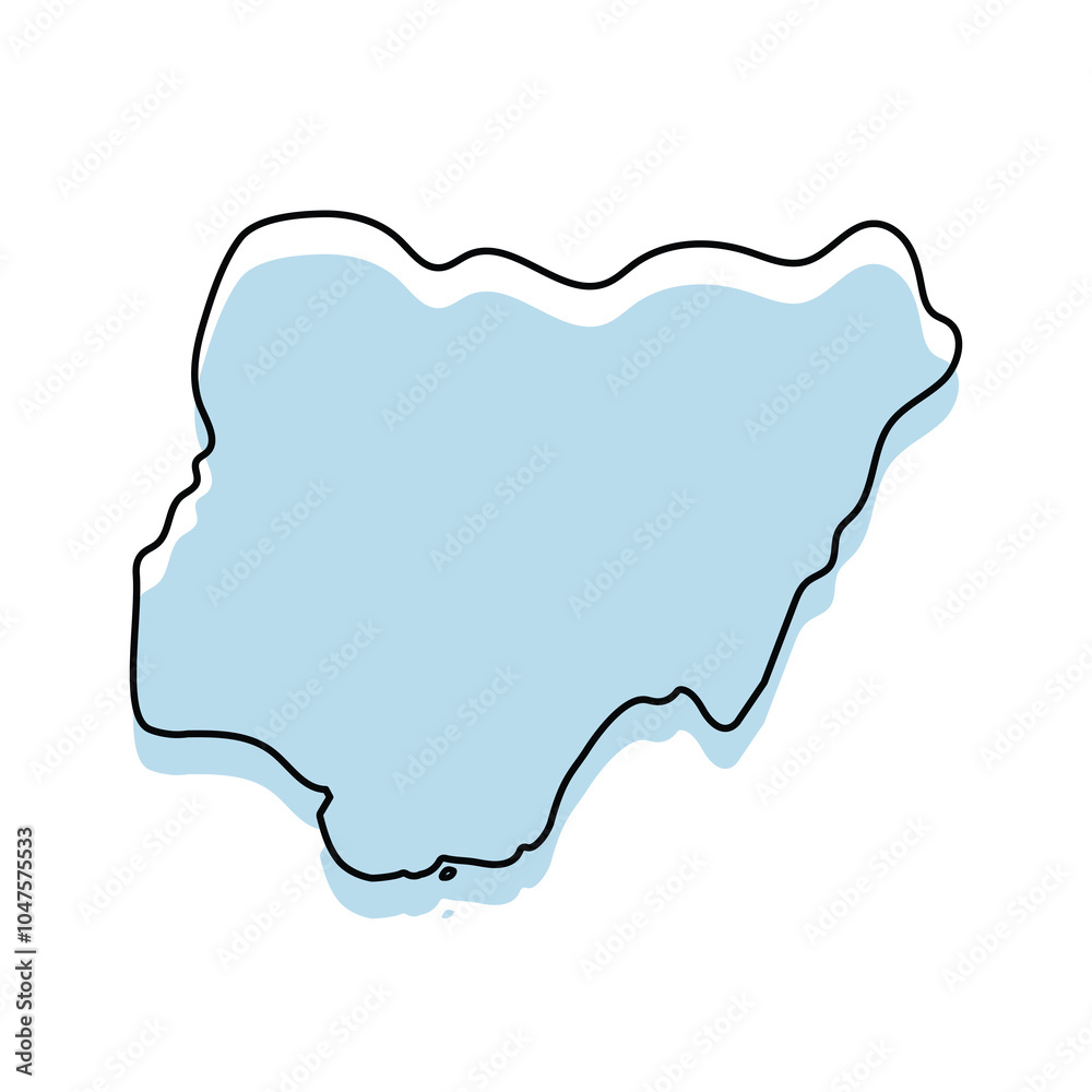 Nigeria Map with with body and Outline Isolated on white Background