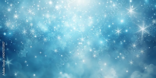 Abstract Blue Night Sky with Glittering Stars and Snowflakes, Christmas , Winter