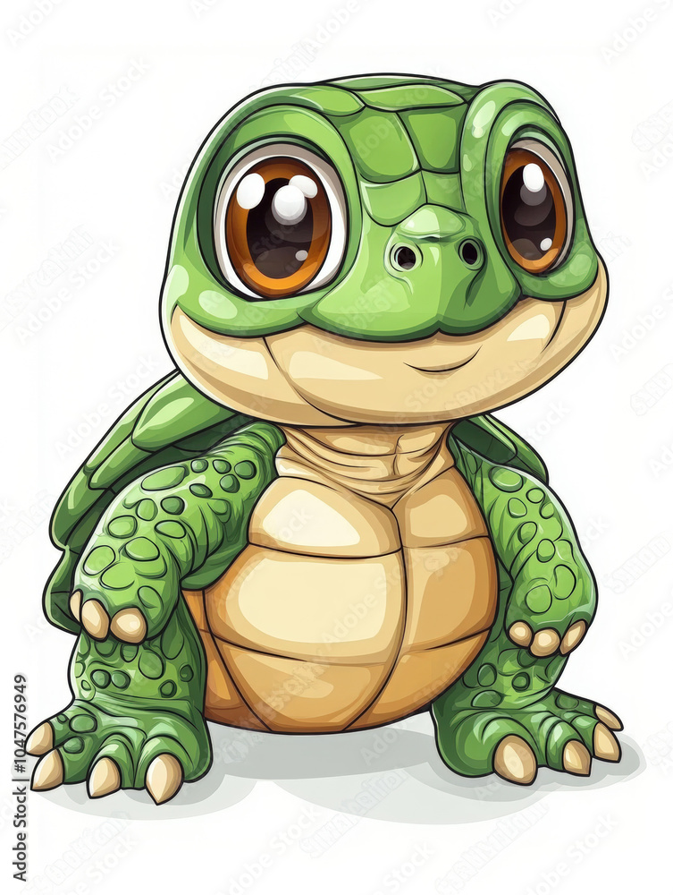Obraz premium Smiling Baby Turtle with Big Eyes, Cartoon Style 