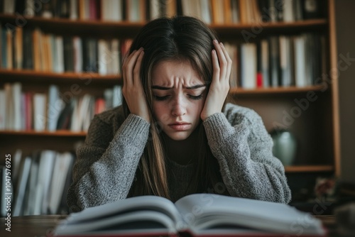 Failed Exam. Unhappy Student Holding Test Result at Home photo