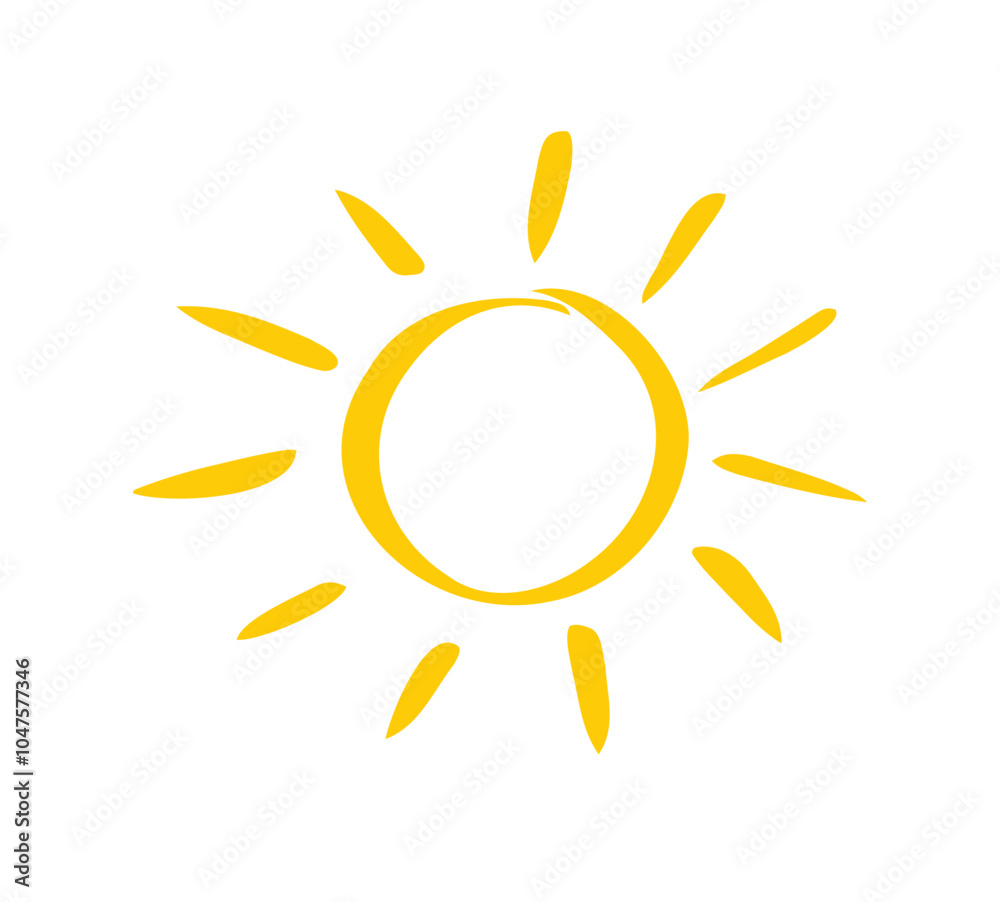 yellow suns in Flat design isolated white background. funny icons sun doodle. Modern simple flat sunlight sign. 