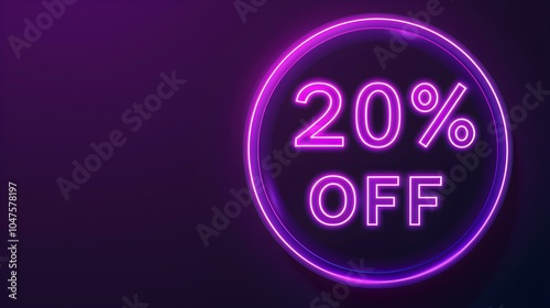 Dark Purple '20% OFF' Neon Sign on an elegant Dark Background