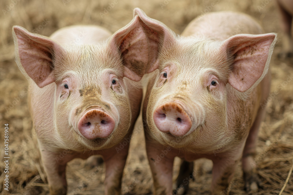 Cute adult pigs in pig farm, showcasing their playful nature and curiosity. These pigs are well groomed and healthy, representing vibrant farm life Cute adult pigs in pig farm, showcasing their playful nature and curiosity. These pigs are well groomed and healthy, representing vibrant farm life