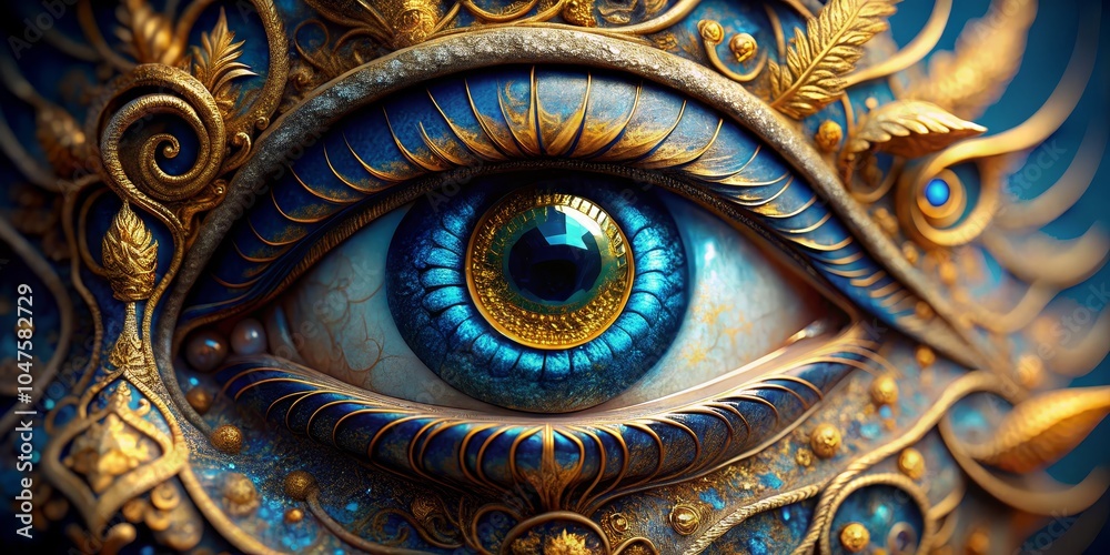 Ornate Golden Eye with Blue Iris, Digital Art, Fantasy, Eye art , eye , digital painting Ornate Golden Eye with Blue Iris, Digital Art, Fantasy, Eye art , eye , digital painting