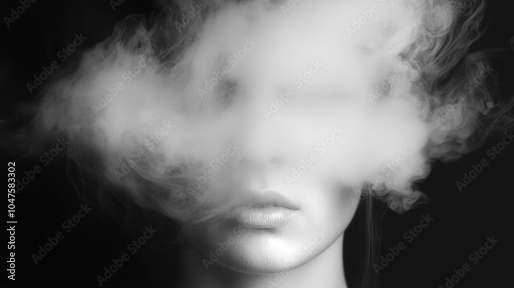 Ethereal Portrait of Thoughtful Vaper with Concerned Eyes Surrounded by Vapor Clouds, Ultra-Detailed Conceptual Image Ethereal Portrait of Thoughtful Vaper with Concerned Eyes Surrounded by Vapor Clouds, Ultra-Detailed Conceptual Image