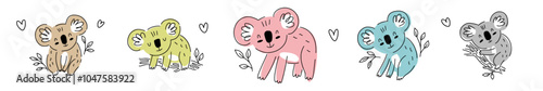 Photography Vector horizontal collection of koalas hand-drawn in doodle style