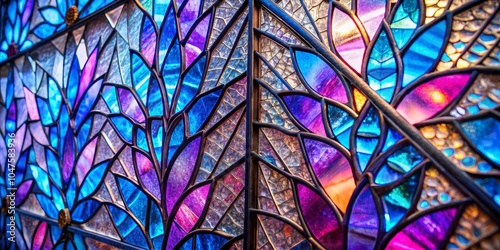 Stained Glass Window Abstract Close Up of Vibrant Colors and Intricate Design, stained glass, art