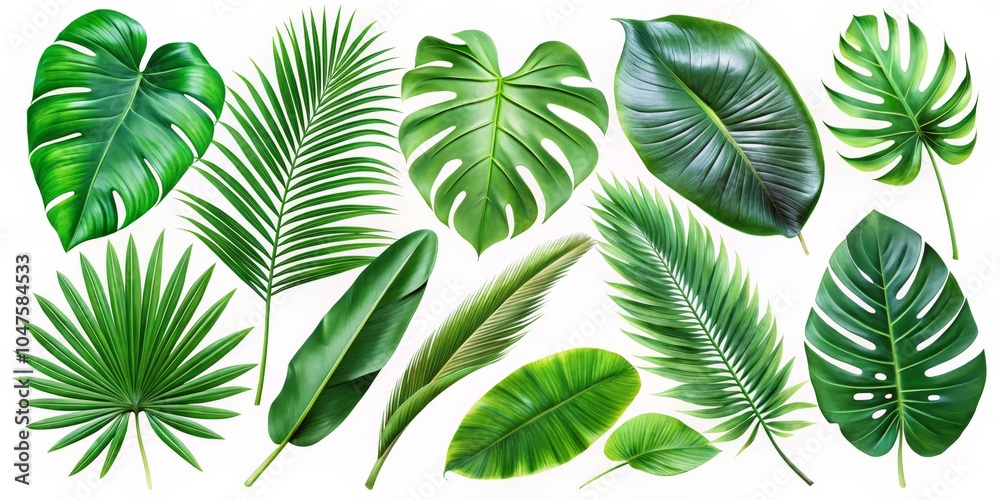 Tropical Leaf Collage White Background, Diverse Foliage, Green Tones, Jungle Aesthetic , tropical , foliage Tropical Leaf Collage White Background, Diverse Foliage, Green Tones, Jungle Aesthetic , tropical , foliage