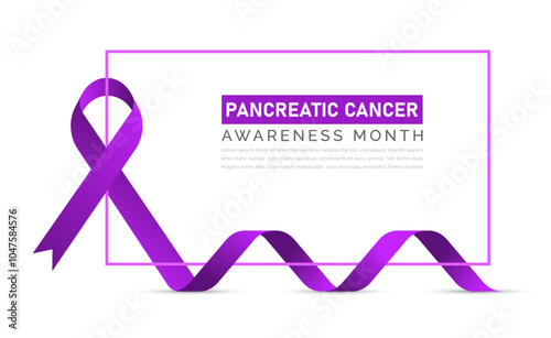 Purple Ribbon Pancreatic Cancer Awareness Design Template Pancreatic Cancer Awareness Horizontal Banner Design with Purple Ribbon and Space for Text Pancreatic Cancer Awareness Month November Vector 