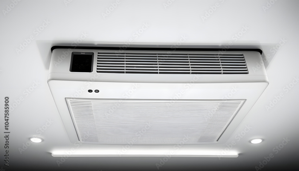 Ceiling-mounted air conditioning unit with modern design and sleek appearance isolated with white highlights, png Ceiling-mounted air conditioning unit with modern design and sleek appearance isolated with white highlights, png