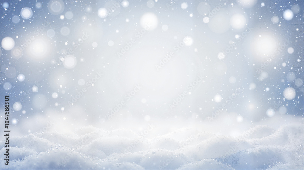 Soft winter scene with gentle snowfall and a dreamy white background