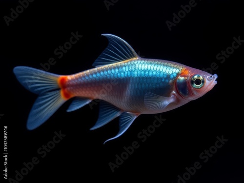 Closeup of neon tetra fish with vibrant colors
 photo