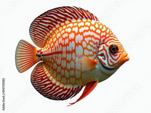 Full body of colorful discus or pompadour fish Orange gold fish isolated on white background with clipping path Amazon river animal South America pompadour fish
 photo