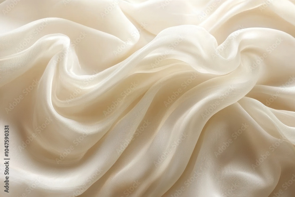 Abstract Draped Cream-Colored Fabric with a Subtle Shimmering Texture Abstract Draped Cream-Colored Fabric with a Subtle Shimmering Texture