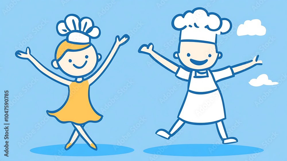 Cheerful Dancer and Chef Collaboration Illustration Cheerful Dancer and Chef Collaboration Illustration