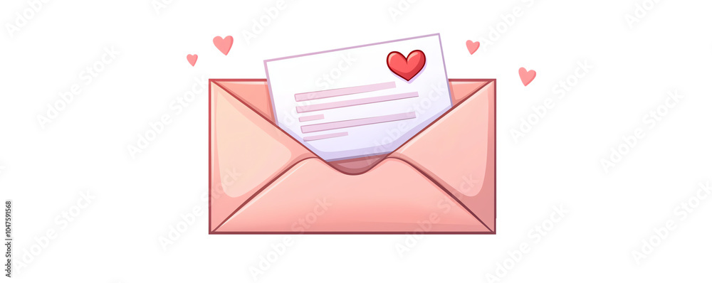 Envelope with love letter and hearts, white isolate background transparent background Envelope with love letter and hearts, white isolate background transparent background