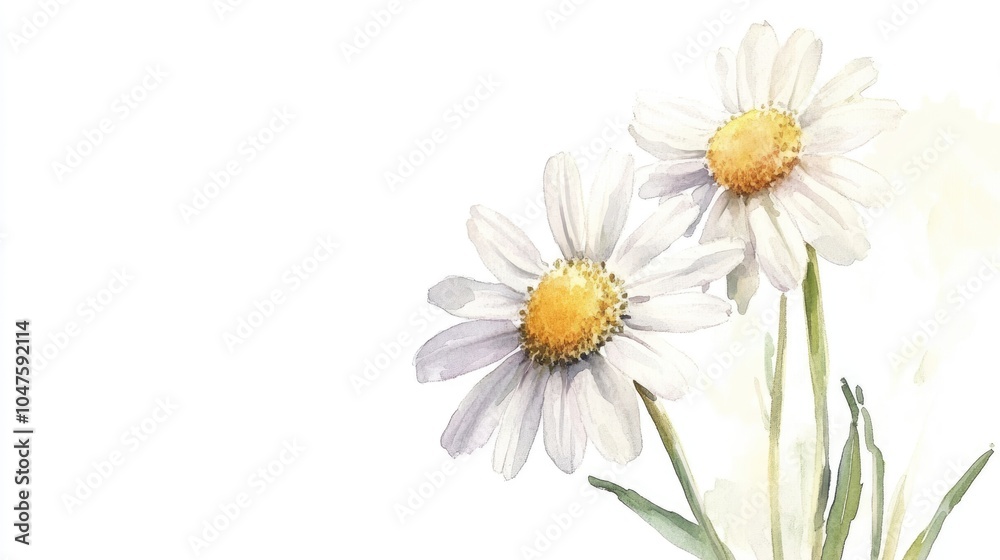 Obraz premium Botanical Chamomile Illustration. Hand-Painted Watercolor Drawing of Aromatic Herbal Flower on White Background