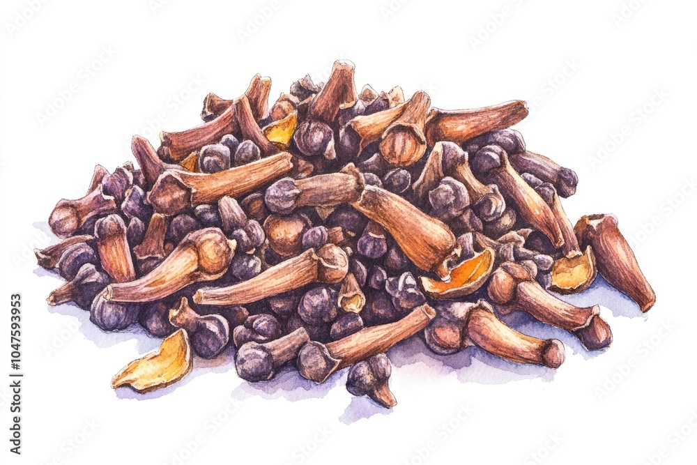 Hand-drawn Watercolor Illustration of Aromatic Cloves: Food Seasoning and Health Benefits Hand-drawn Watercolor Illustration of Aromatic Cloves: Food Seasoning and Health Benefits