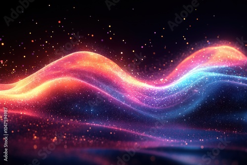 Abstract Wavy Form with Glowing Particles and Bokeh