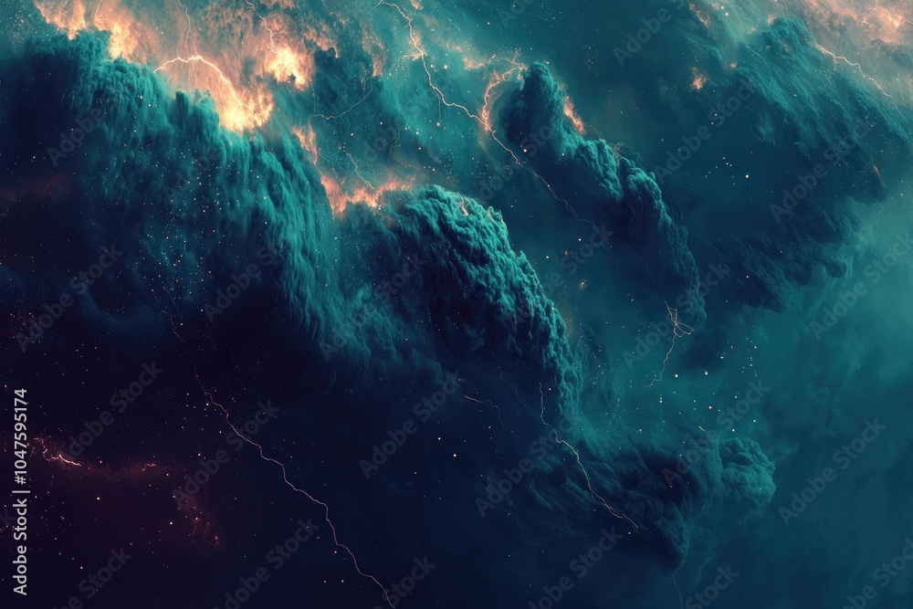 Fototapeta premium Cosmic Clouds and Stars with Lightning Bolts