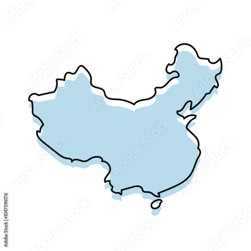 CHINA Map with with body and Outline Isolated on white Background