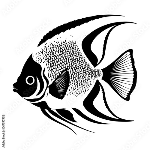  Cute  Angelfish vector silhouette, isolated white background