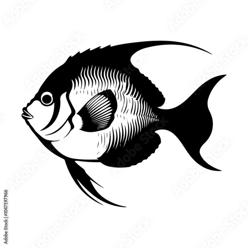  Cute  Angelfish vector silhouette, isolated white background