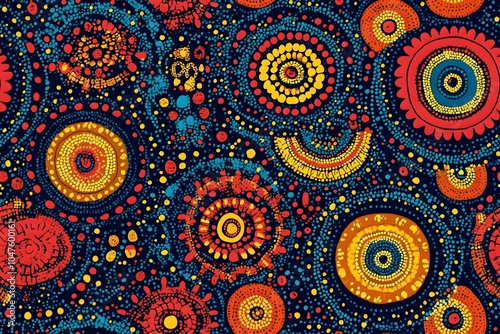 African shweshwe seamless pattern with concentric circles. Traditional textile design. Ethnic spiral background