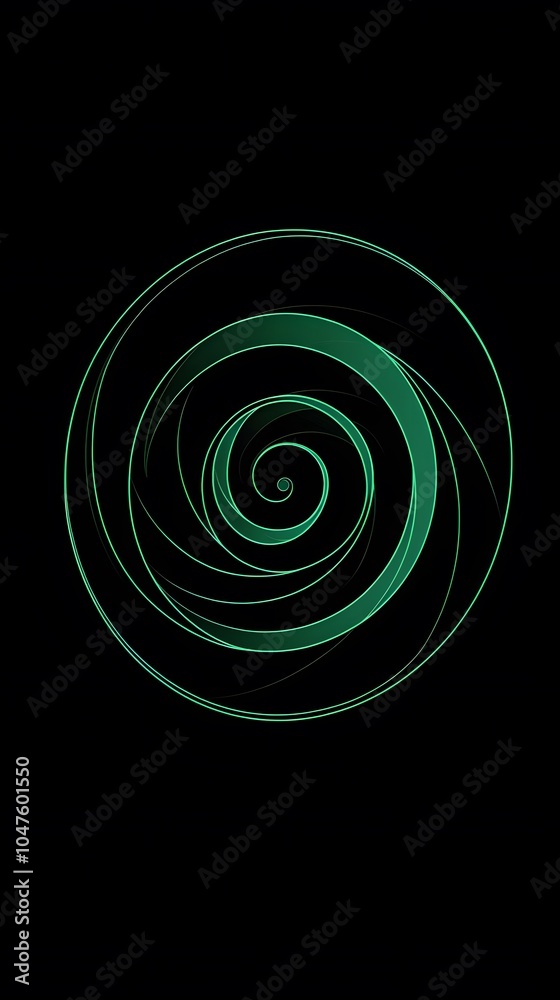 Green Spiral on Black Background, Abstract Image, Texture, Pattern Background, Wallpaper, Cover and Screen for Smartphone, PC, Laptop, 9:16 and 16:9 Format
