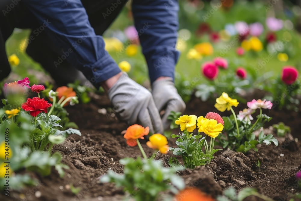 Fototapeta premium Gardener Cultivates Floral Treasures