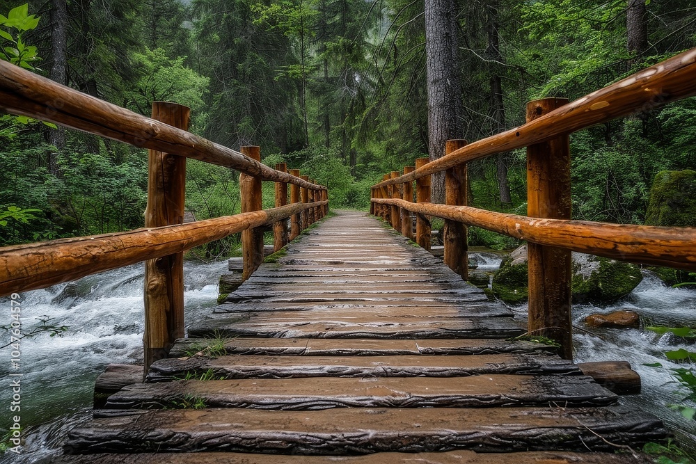 Obraz premium Serene Forest Stream Crossing