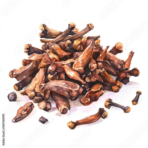 Aromatic Clove Spice. Handcrafted Watercolor Illustration of Clove with Health Benefits