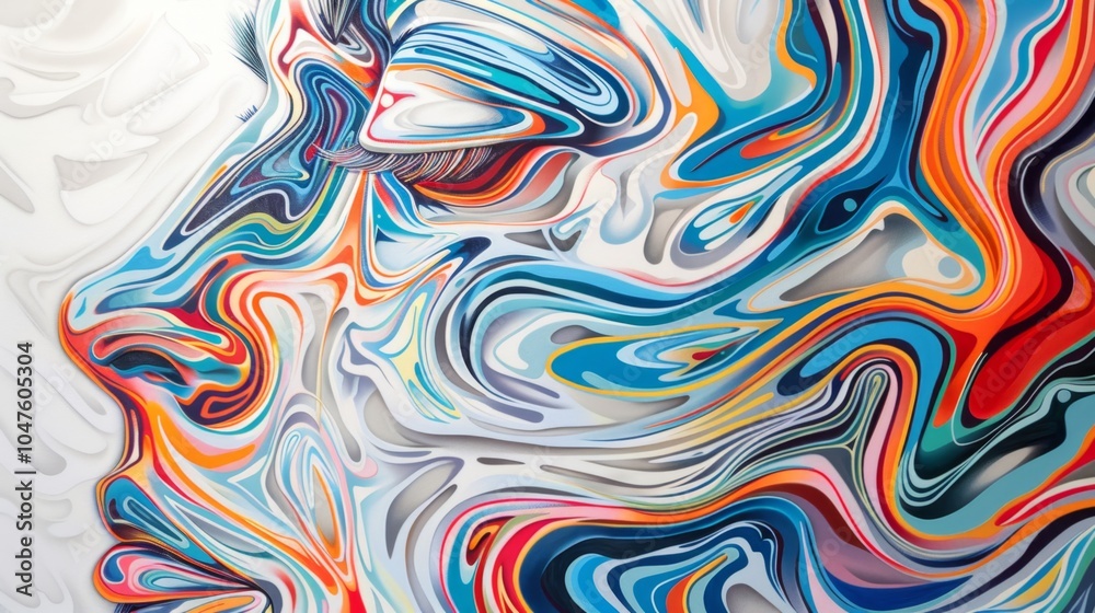 Vibrant Abstract Face Illustration with Swirling Colors,neurographic artwork focused on emotional expression Vibrant Abstract Face Illustration with Swirling Colors,neurographic artwork focused on emotional expression