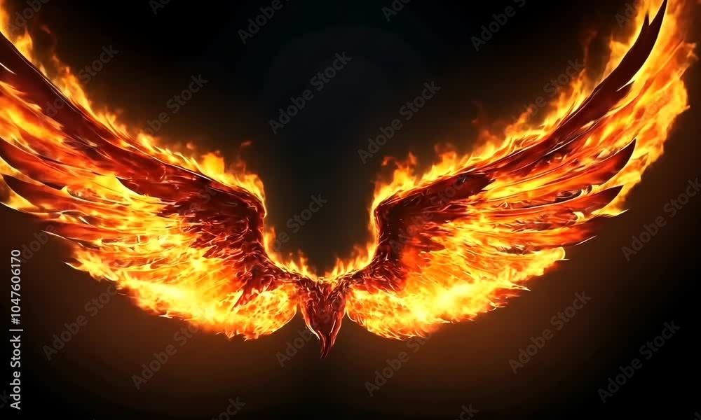 wings fire on black background	
