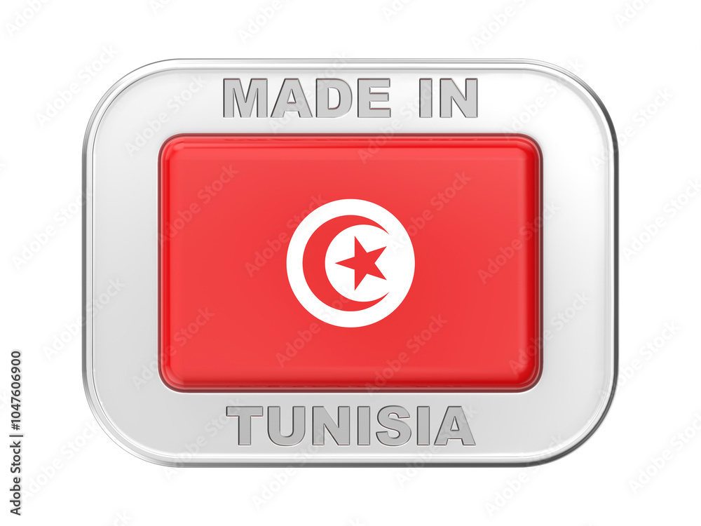 Made in Tunisia, silver badge with the flag of Tunisia Made in Tunisia, silver badge with the flag of Tunisia
