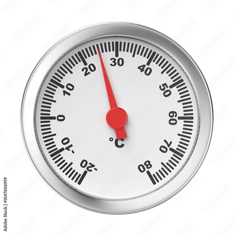 Front view of round Celsius thermometer on transparent background Front view of round Celsius thermometer on transparent background